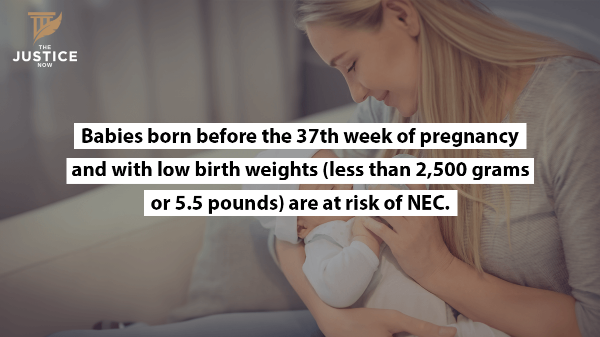 low birth weights (less than 2,500 grams or 5.5 pounds) are at risk of NEC